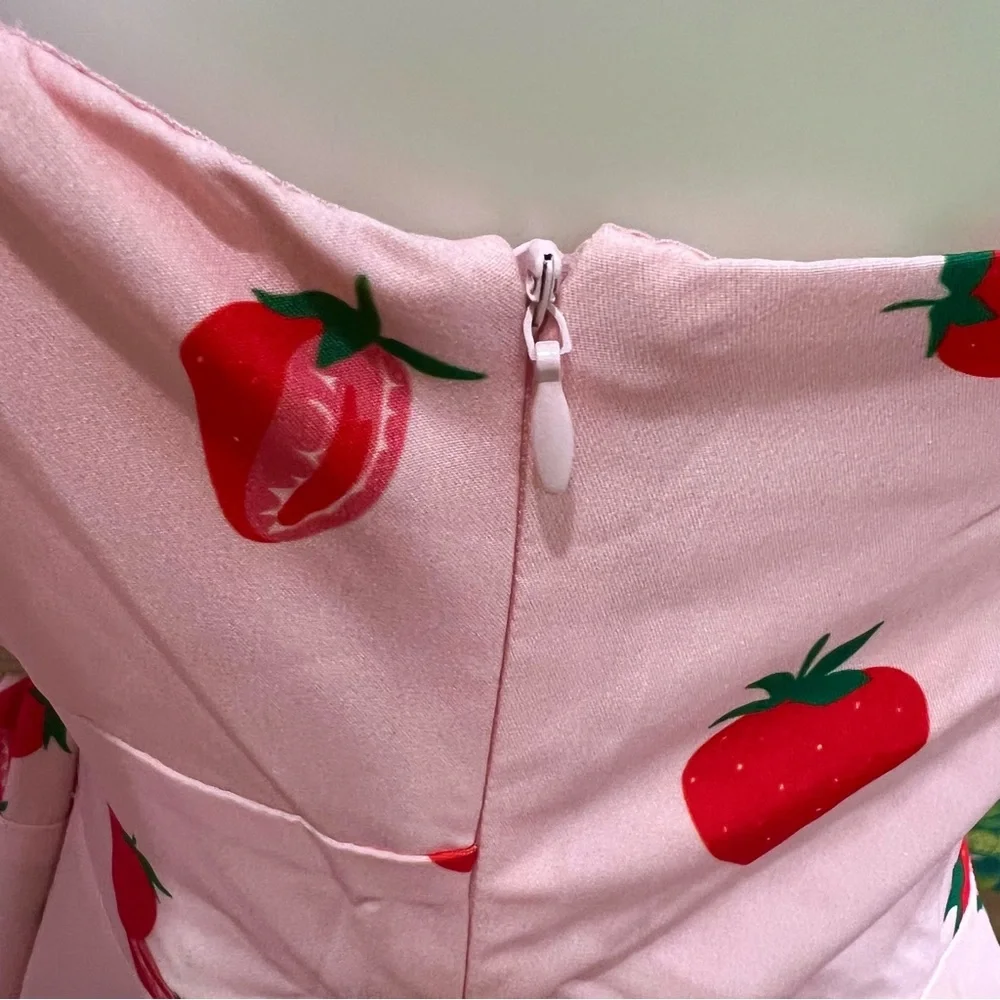 NWOT Modcloth Belle Poque Pink Strawberry Fruit Retro Pinup Flare Swing Dress 2X